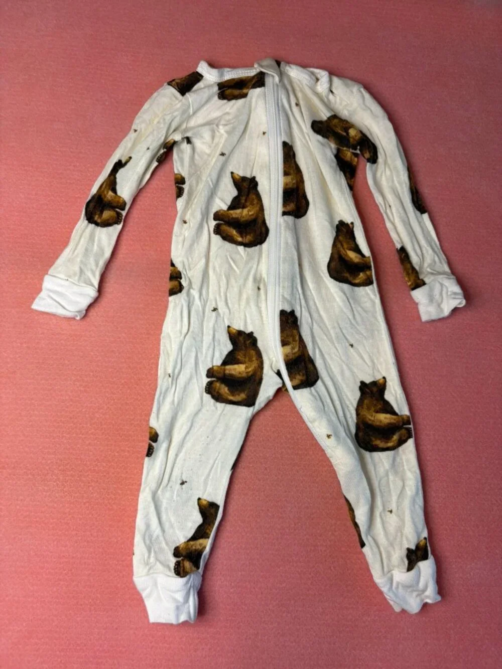 Milk Barn bamboo sleeper, bears on ivory background, size 3-6 months